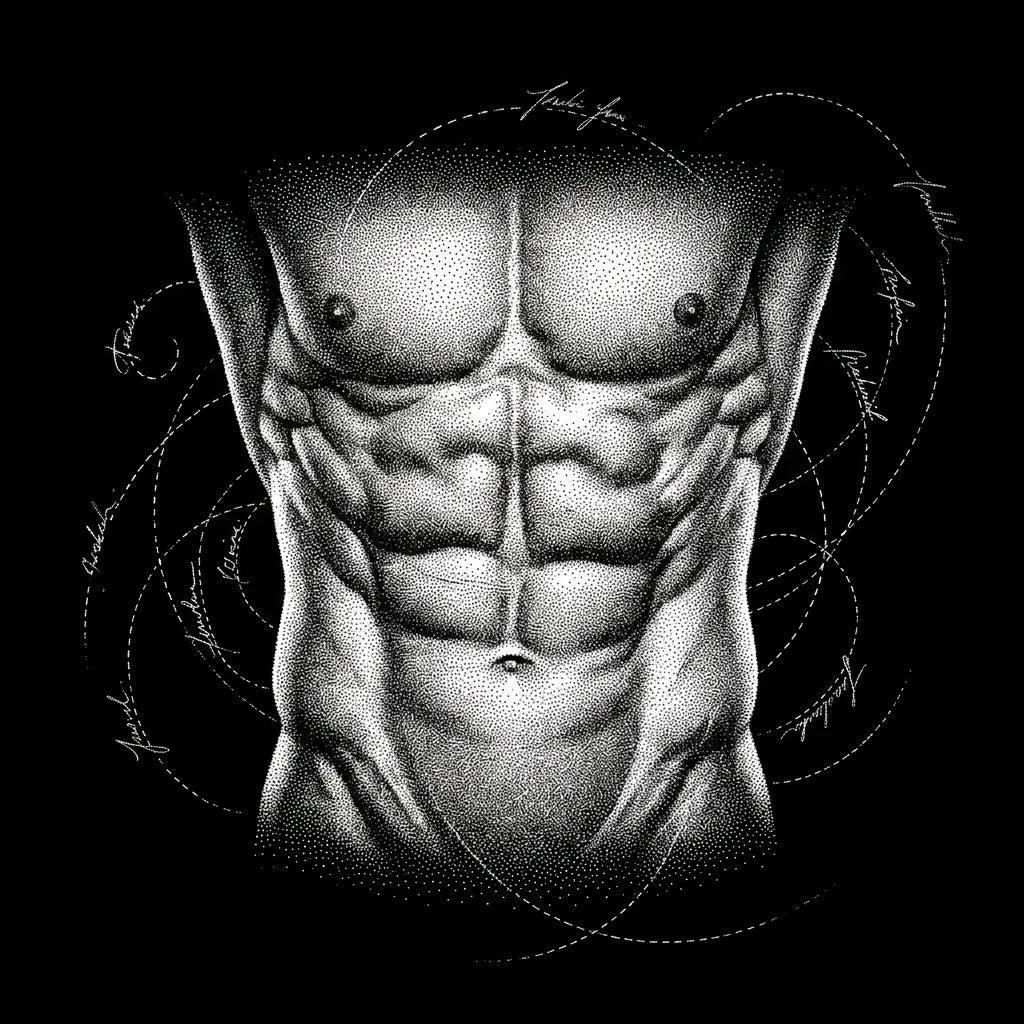 Lean male torso illustration on black, doctor-guided weight loss for men