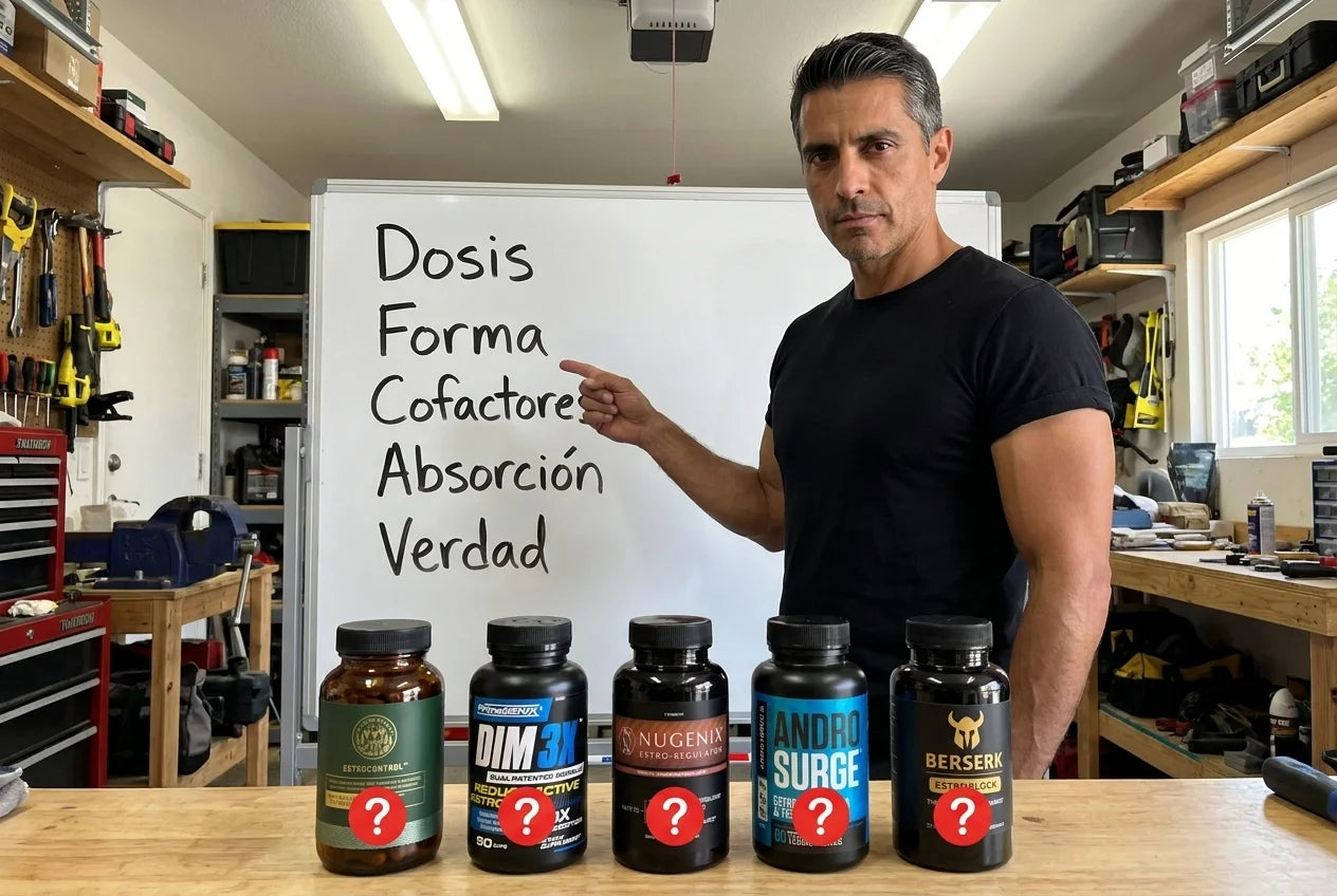 Marcus señalando un pizarrón con cinco criterios mientras los frascos fallidos están enfrente