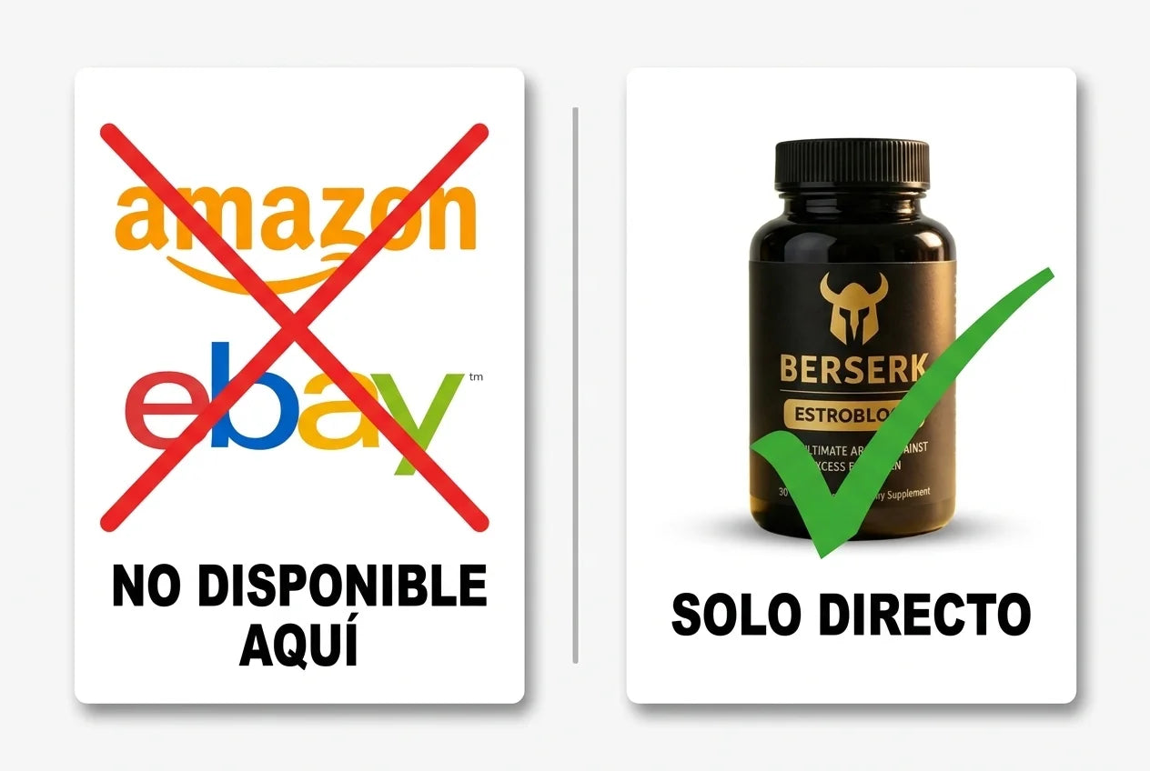 Amazon y eBay tachados con X roja, EstroBlock con check verde — solo directo