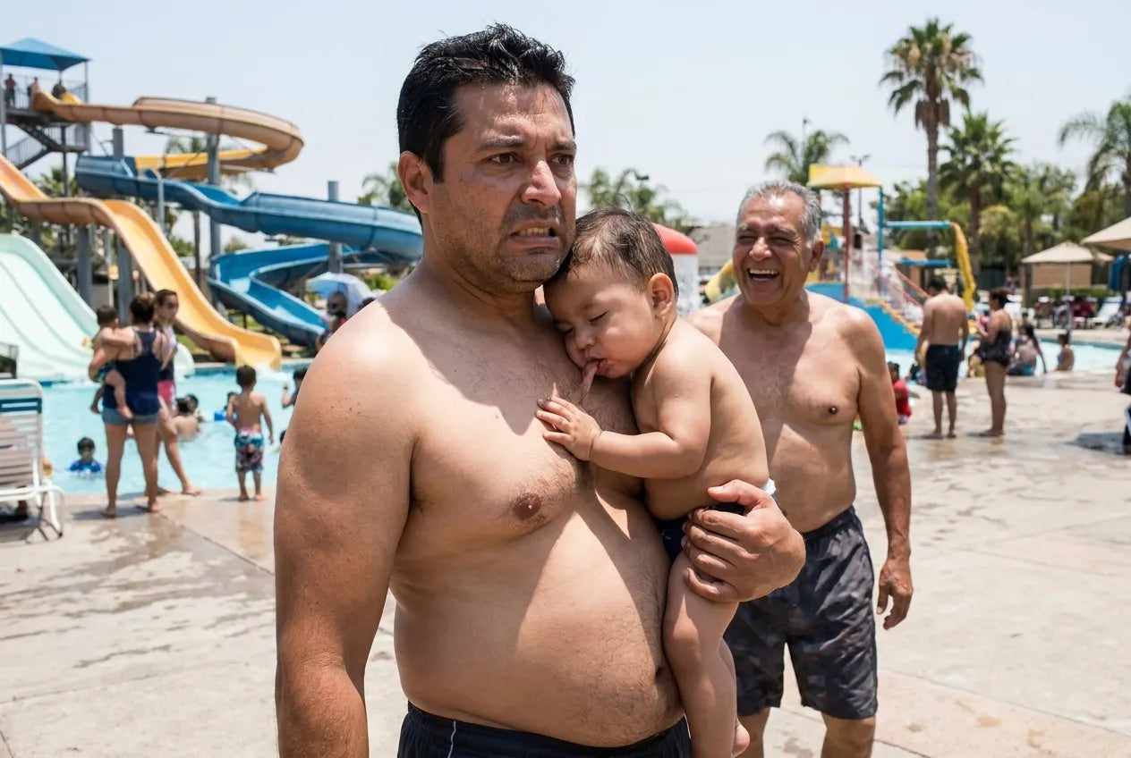 Marcus en el parque acuático cuando un bebé intentó mamar de su pecho