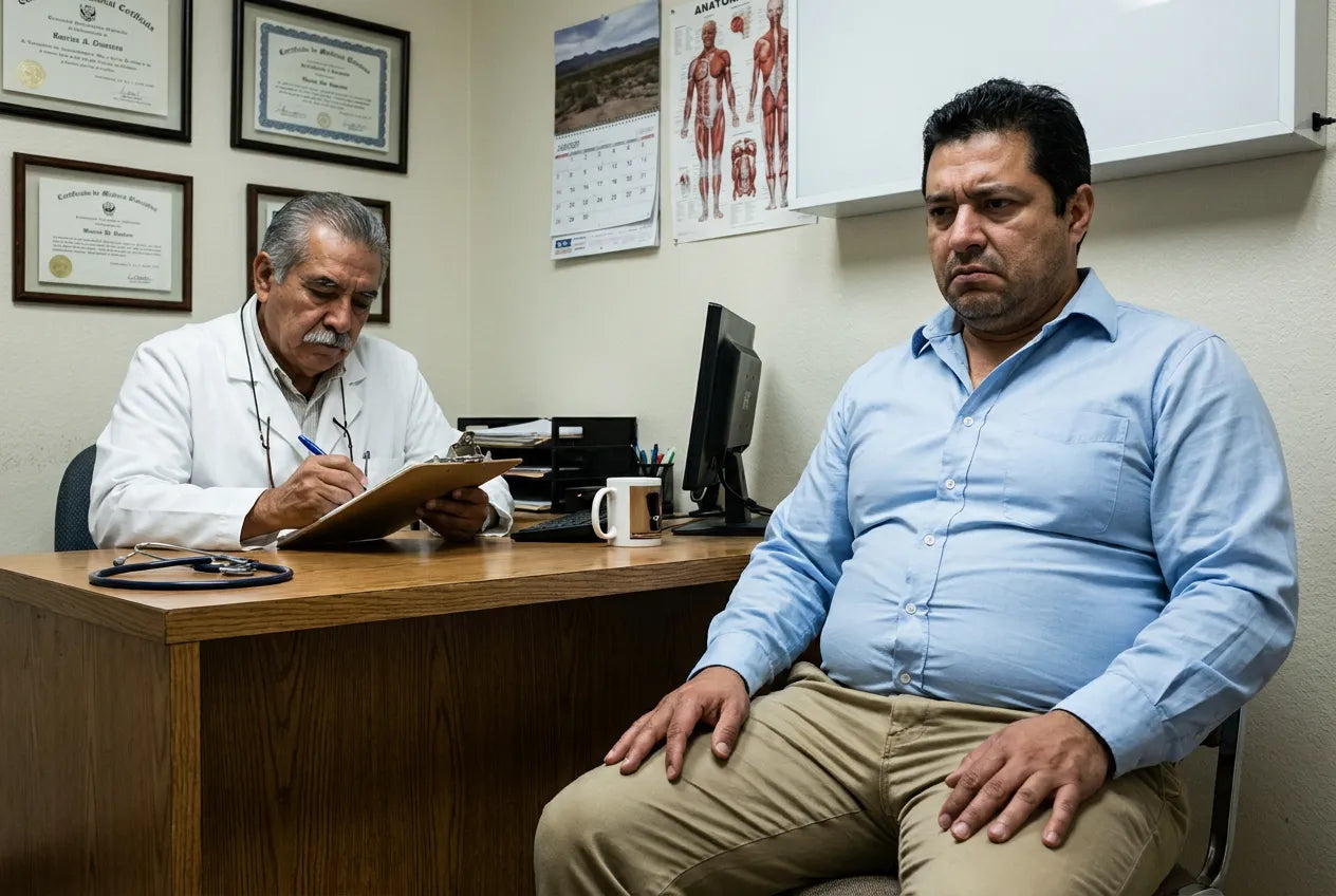 Marcus con su médico discutiendo el estrógeno